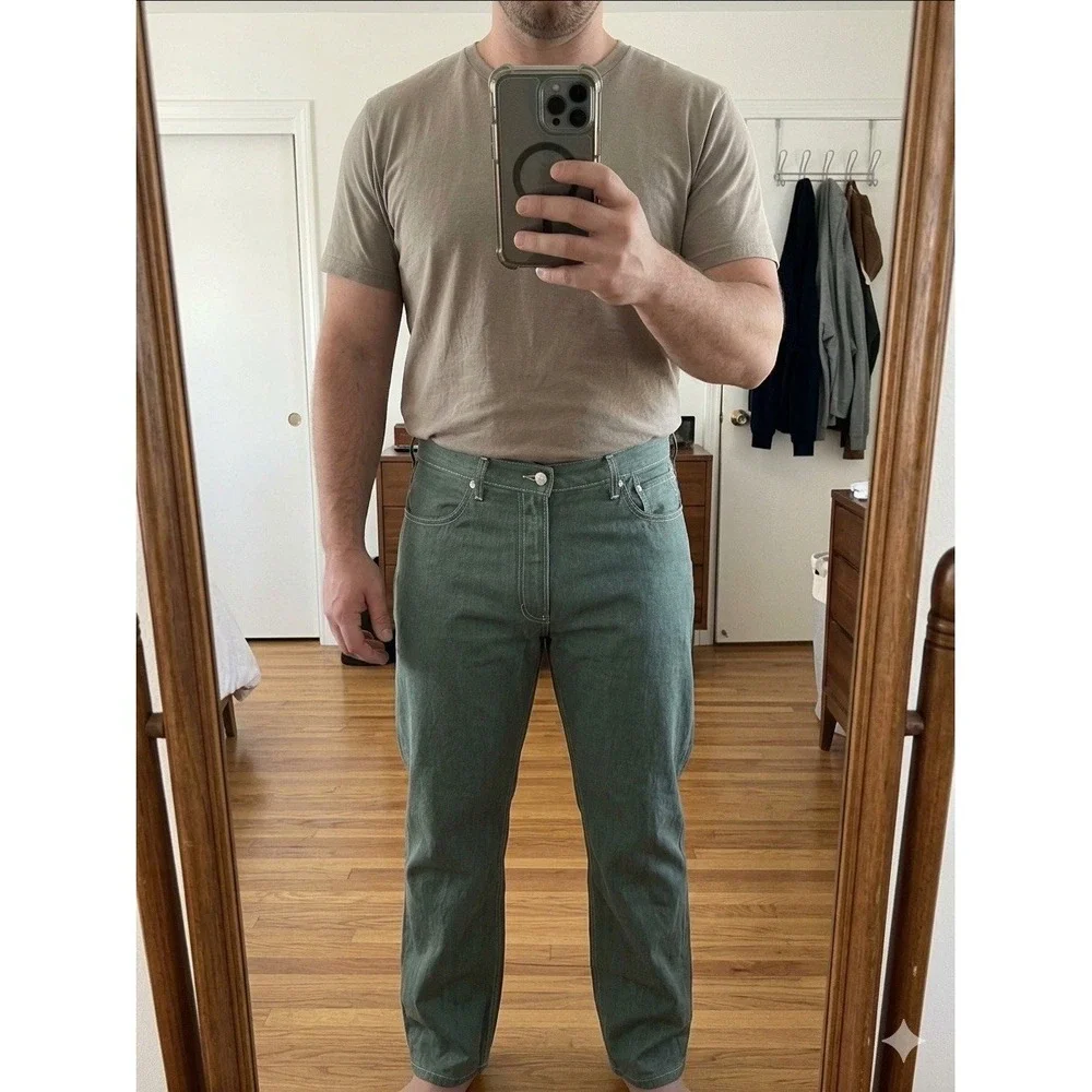 Levi's 501XX Sage Green Teal Denim Jeans Men's 38x32 Rare Blank Red Tab